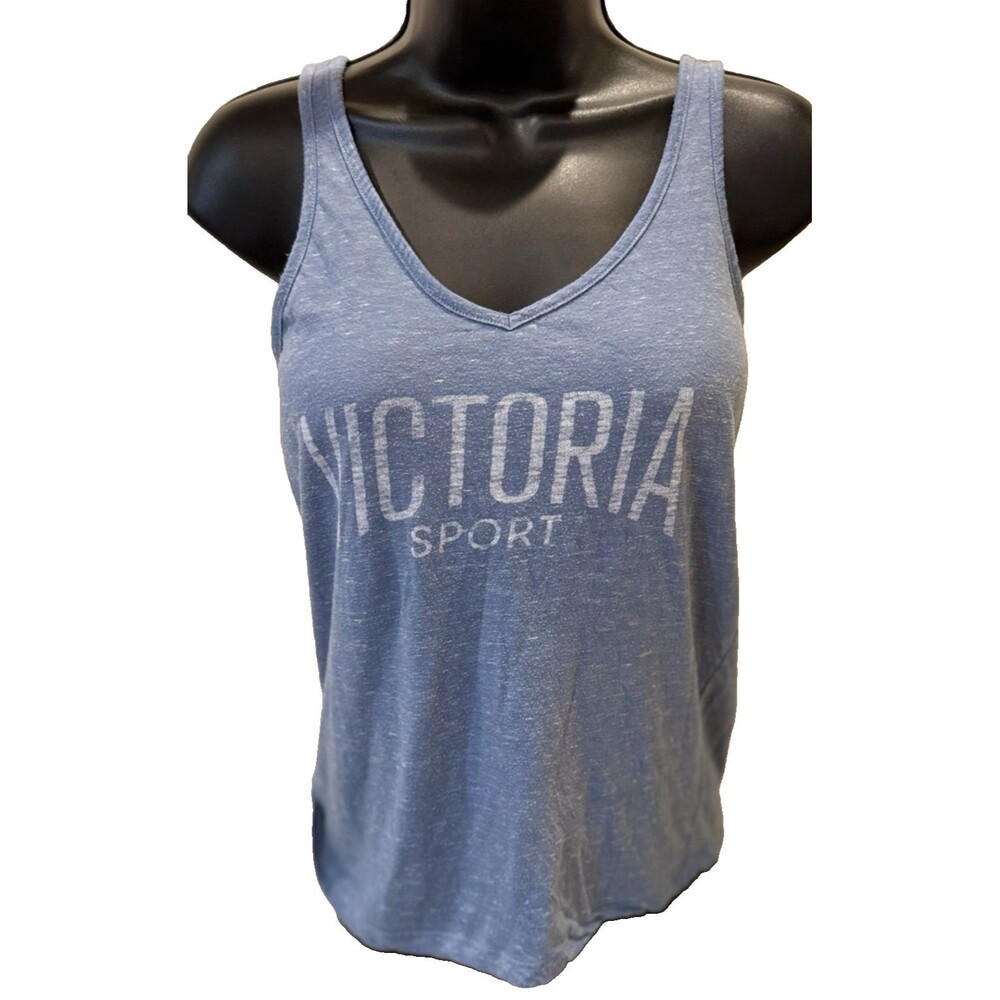 VS Victoria Sport Womens Tank Top Size S Active V-Neck Gym Shirt CrissCross Blue